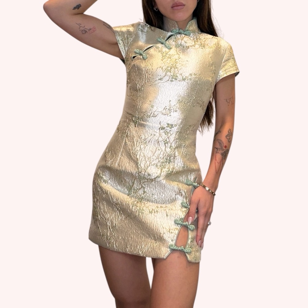 SAU LEE Jada Jacquard Mini Dress in Silver Mint ✨